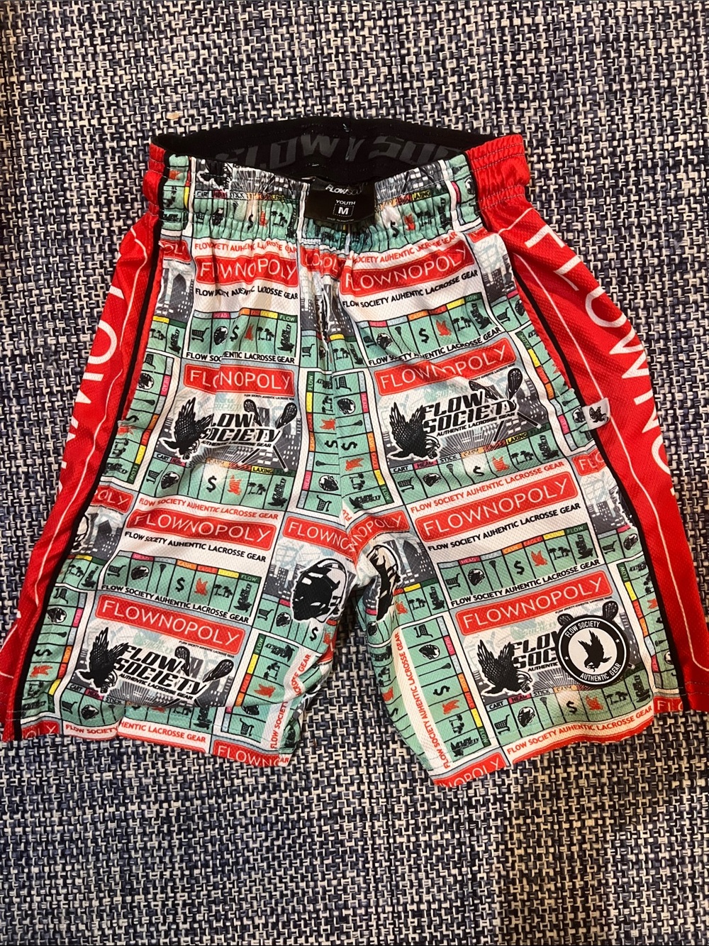 Flow Society 'Flownopoly' Graphic Lacrosse Shorts - Red & Mint